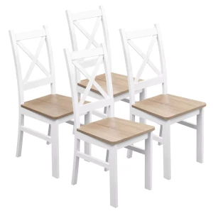 Komplet 4x Krzesło drewniane KRT Biały/Dąb Sonoma