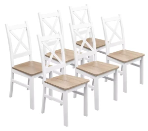 Komplet 6x Krzesło drewniane KRT Biały/Dąb Sonoma