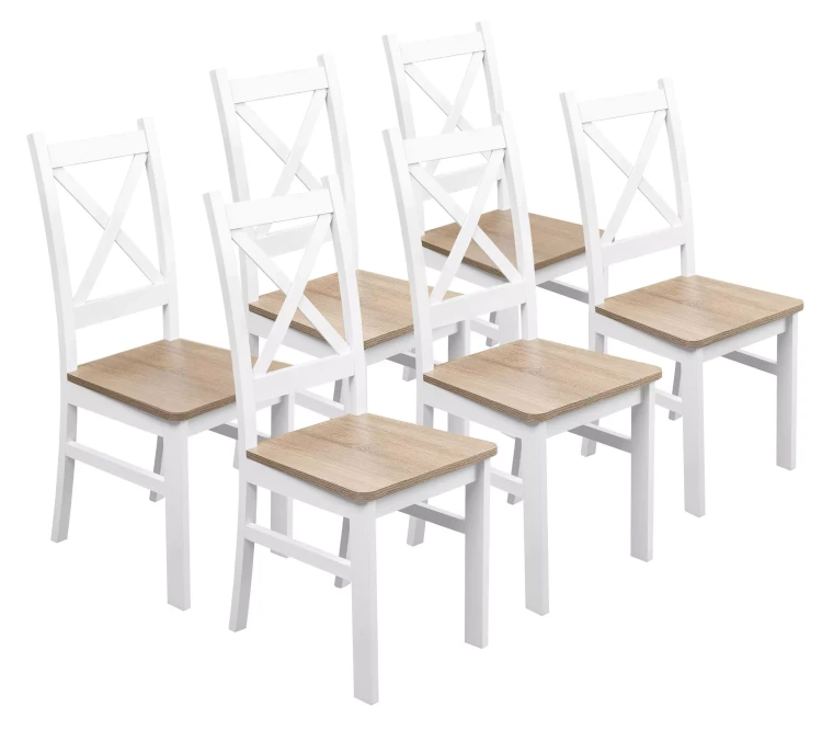 Komplet 6x Krzesło drewniane KRT Biały/Dąb Sonoma