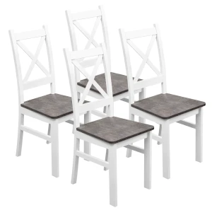 Komplet 4x Krzesło drewniane KRT Biały/Beton