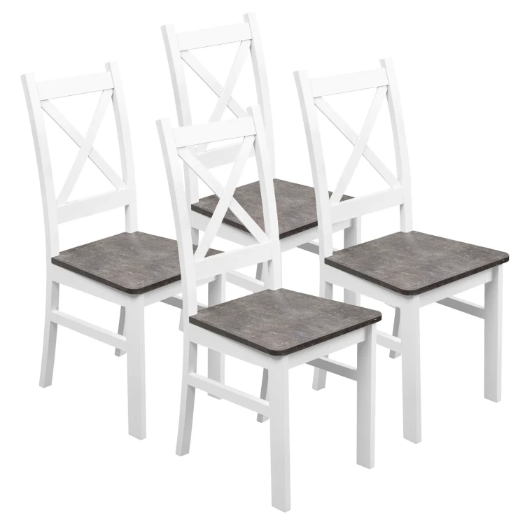 Komplet 4x Krzesło drewniane KRT Biały/Beton
