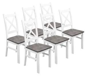 Komplet 6x Krzesło drewniane KRT Biały/Beton