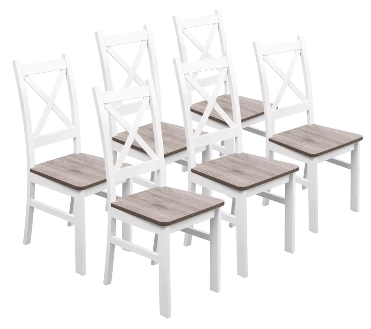Komplet 6x Krzesło drewniane KRT Biały/San Remo