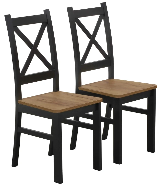 Komplet 2x Krzesło drewniane KRT Czarny/Dąb Craft