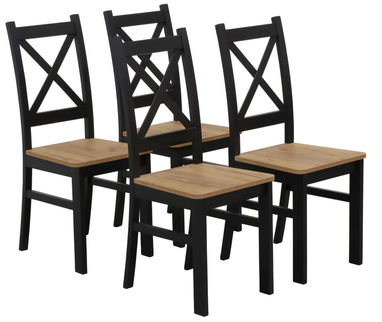 Komplet 4x Krzesło drewniane KRT Czarny/Dąb Craft