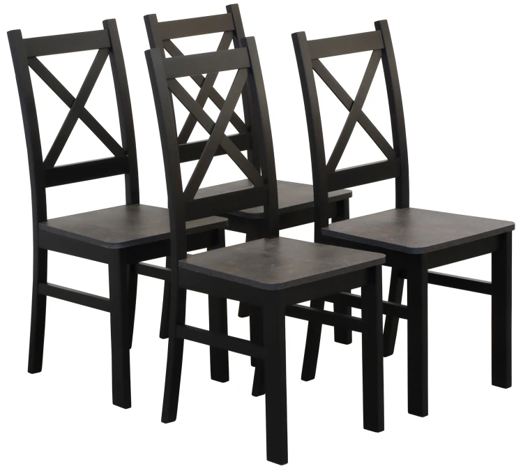 Komplet 4x Krzesło drewniane KRT Czarny/Beton