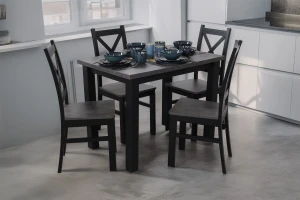 Komplet 4x Krzesło drewniane KRT Czarny/Beton