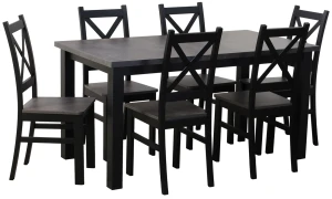 Zestaw stół 150/190x80 z 6 krzesłami M003-6 Czarny/Beton