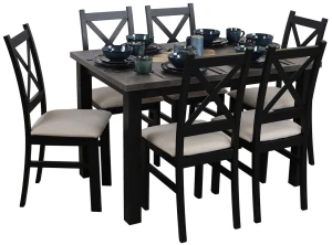 Stół 120x80 z 6 krzesłami M005-6 Czarny/Beton
