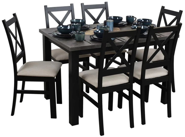 Stół 120x80 z 6 krzesłami M005-6 Czarny/Beton