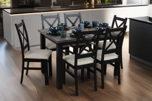 Stół 120x80 z 6 krzesłami M005-6 Czarny/Beton