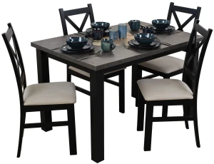 Stół rozkładany 150/190x80 z 4 krzesłami M006-4 Czarny/Beton