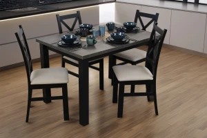 Stół rozkładany 150/190x80 z 4 krzesłami M006-4 Czarny/Beton