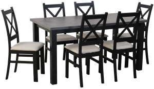 Stół rozkładany 150/190x80 z 6 krzesłami M006-6 Czarny/Beton