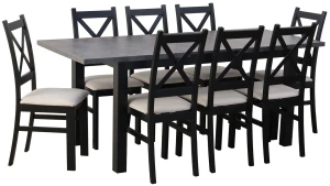 Stół rozkładany 150/190x80 z 6 krzesłami M006-6 Czarny/Beton
