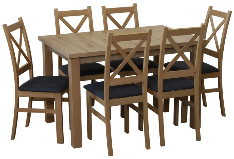 Komplet stół rozkładany 150/190x80 z 6 krzesłami M018-6 Dąb Artisan