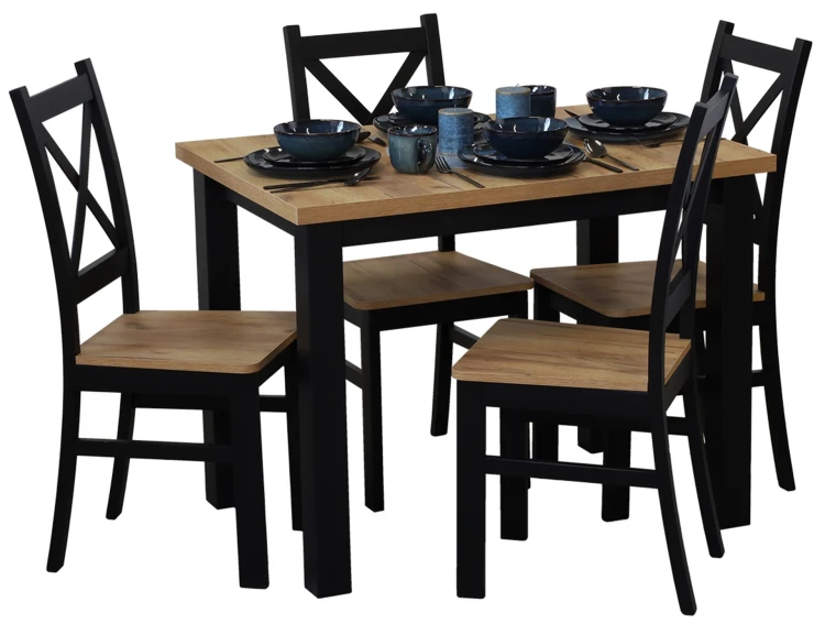 Zestaw stół 120x80 z 4 krzesłami M020-4 Czarny/Dąb Craft