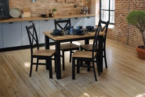 Zestaw stół 120x80 z 4 krzesłami M020-4 Czarny/Dąb Craft