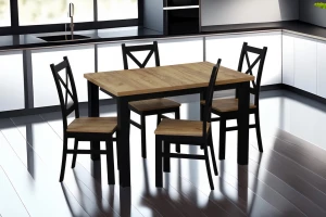 Zestaw stół rozkładany 150/190x80 z 4 krzesłami M021-4 Czarny/Dąb Craft