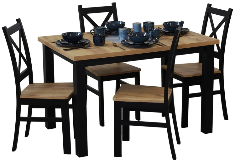 Zestaw stół rozkładany 150/190x80 z 4 krzesłami M021-4 Czarny/Dąb Craft
