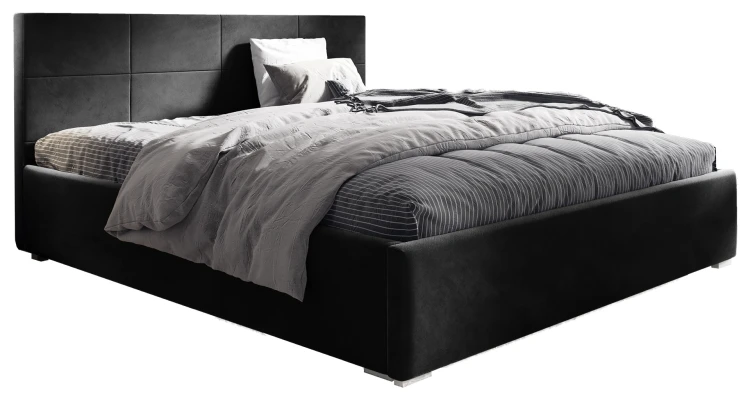 Łóżko tapicerowane 140x200 Matia Czarne Metalowy Stelaż