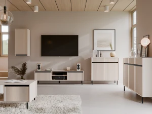 Komoda z ryflowanym frontem Yukashi 3F3S T833 beżowa