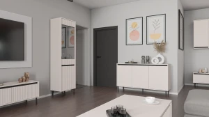 Witryna z ryflowanym frontem Yukashi 2F T101 beżowa