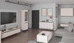 Komoda z ryflowanym frontem Yukashi 3F T813 beżowa