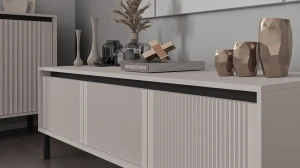 Szafka RTV z ryflowanymi frontami Yukashi 3S T303 beżowa