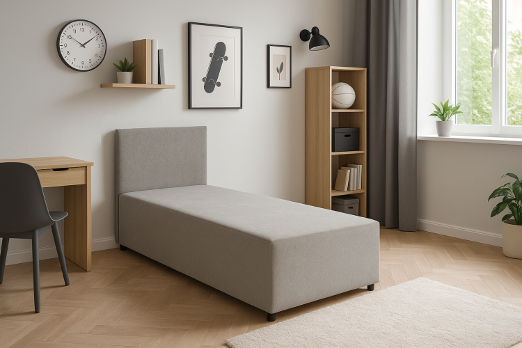 Tapczan jednoosobowy łóżko tapicerowane SENIVA 90x200 szary