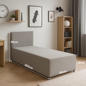 Tapczan jednoosobowy łóżko tapicerowane SENIVA 90x200 szary