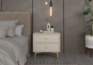Stolik nocny z szufladami do sypialni Sakai 1 2S T801 Beż
