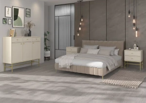 Stolik nocny z szufladami do sypialni Sakai 3 2S T801 Beż