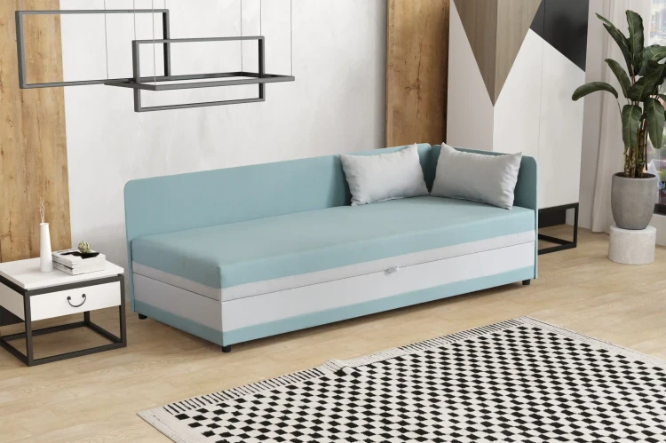 Łóżko jednoosobowe z pojemnikiem Hirek Eko 80x200 Miętowy/Szary