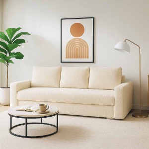 Kanapa rozkładana z funkcją spania SILVER PRIMA boucle kremowa