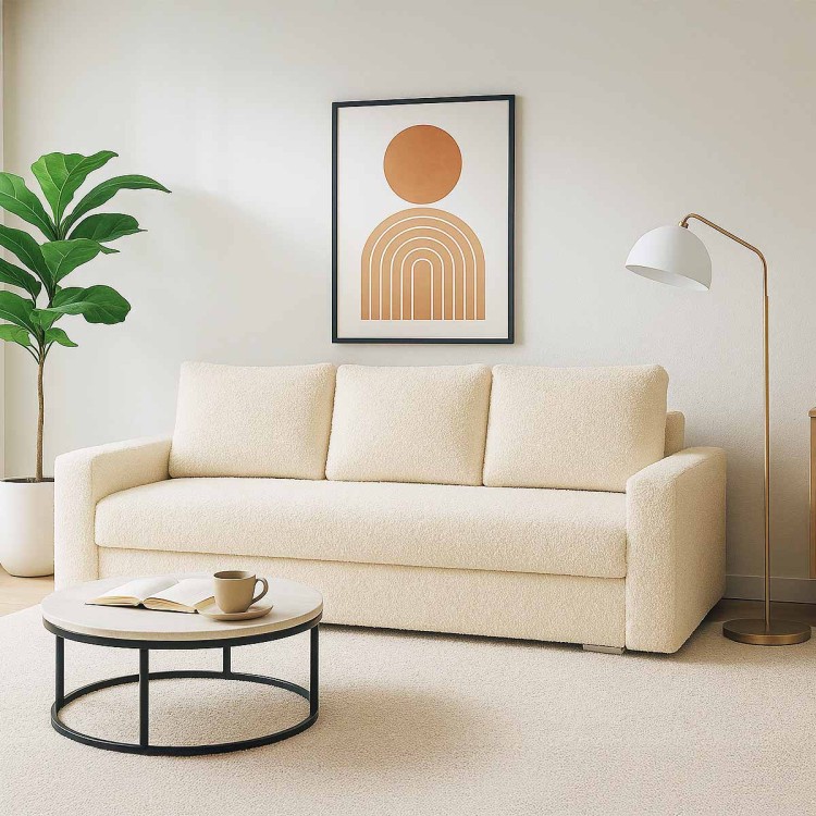 Kanapa rozkładana z funkcją spania SILVER PRIMA boucle kremowa