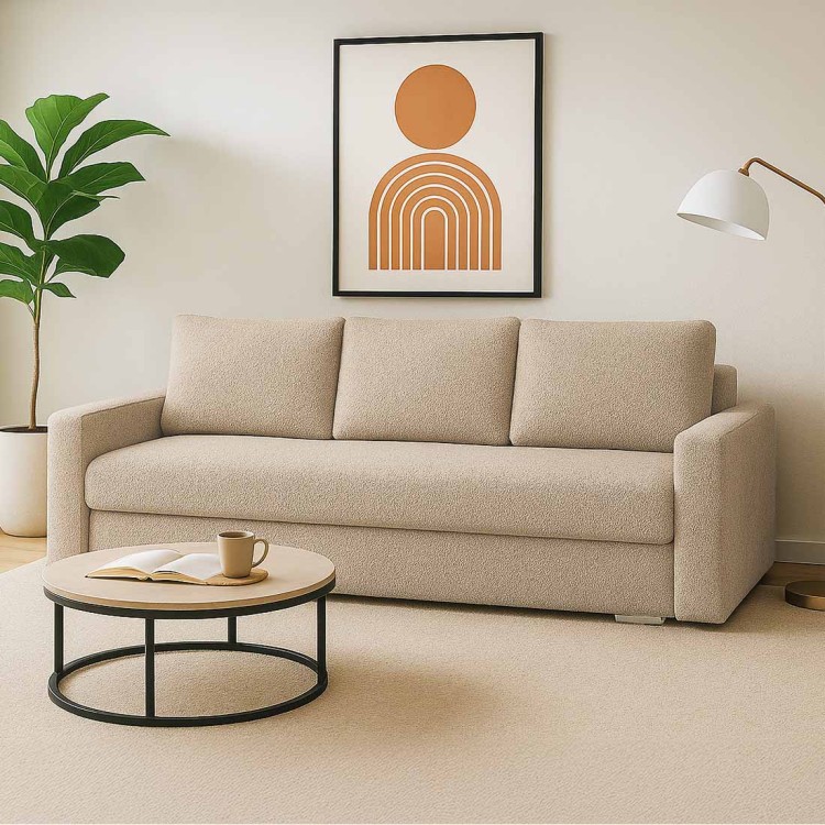 Kanapa rozkładana z funkcją spania SILVER PRIMA boucle beżowa