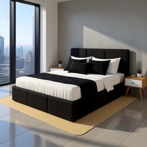 Łóżko tapicerowane z pojemnikiem VELORA 160x200 velvet czarne