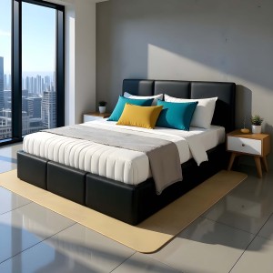 Łóżko tapicerowane z pojemnikiem VELORA 140x200 eko skóra czarne