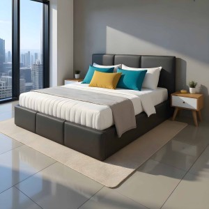 Łóżko tapicerowane z pojemnikiem VELORA 140x200 eko skóra grafit