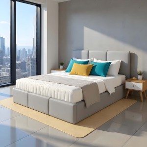 Łóżko tapicerowane z pojemnikiem VELORA 140x200 eko skóra szare