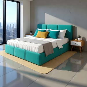 Łóżko tapicerowane z pojemnikiem VELORA 140x200 turkus