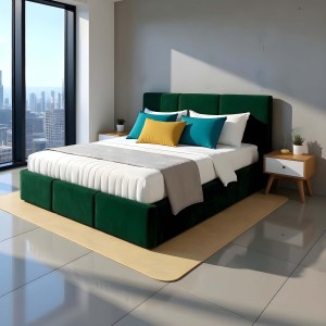 Łóżko tapicerowane z pojemnikiem VELORA 140x200 velvet zielony