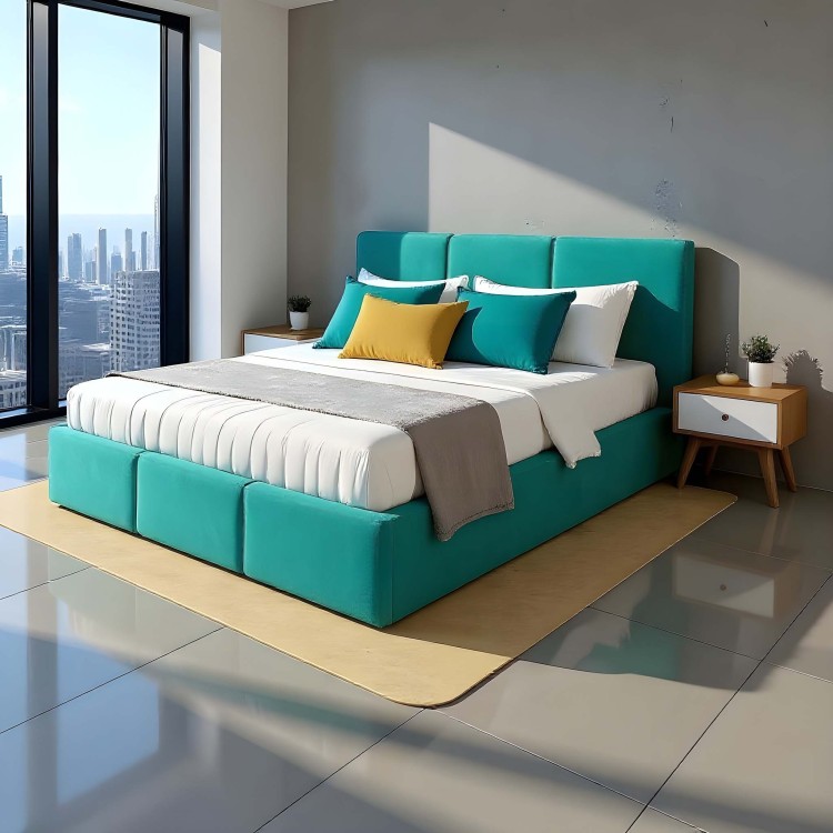 Łóżko tapicerowane z pojemnikiem VELORA 120x200 turkus