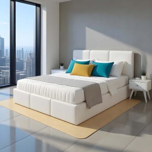 Łóżko tapicerowane z pojemnikiem VELORA 180x200 eko skóra białe