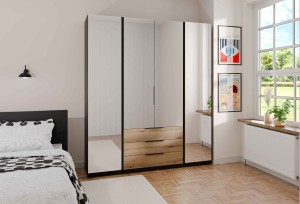 Szafa do przedpokoju 4-drzwiowa z lustrem Dravero BL/EV 4L 3S