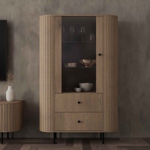 Witryna do salonu z przeszklonymi drzwiami Flana 112 1F2S Dąb Cremona