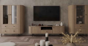 Witryna do salonu z przeszklonymi drzwiami Flana 112 1F2S Dąb Cremona