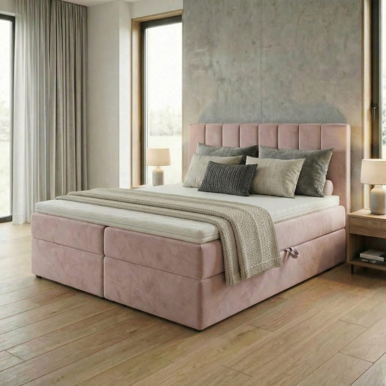 Łóżko kontynentalne 180x200 SONNO BELLO Pudrowy Róż 2 pojemniki