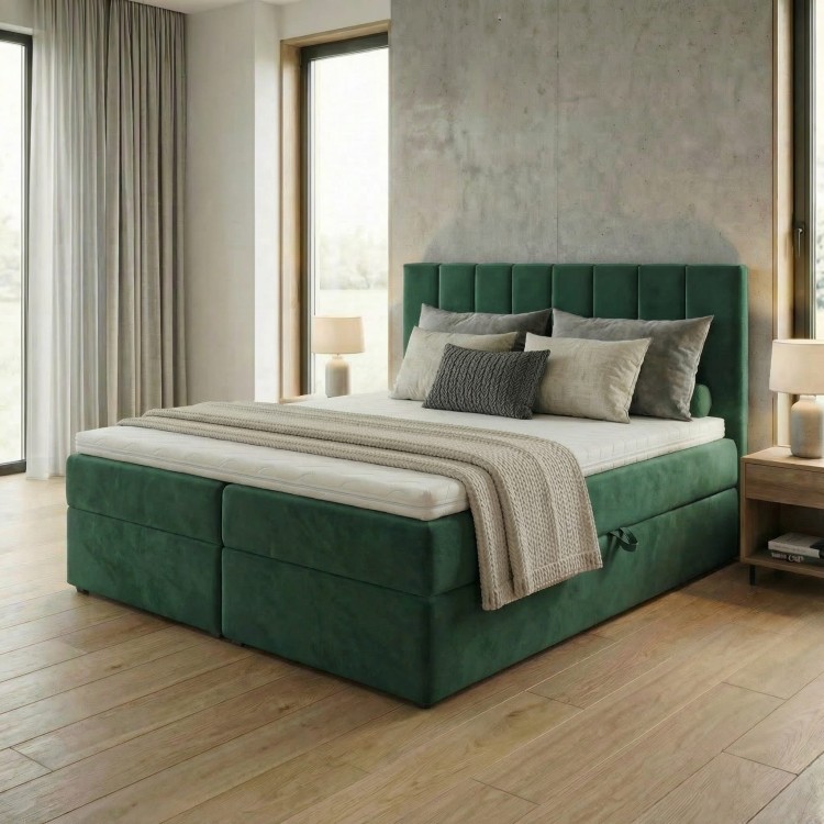 Łóżko kontynentalne 160x200 SONNO BELLO Butelkowa zieleń 2 pojemniki